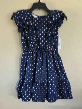 Bonnie Jean Navy and White Polka Dot Ruffle Dress
